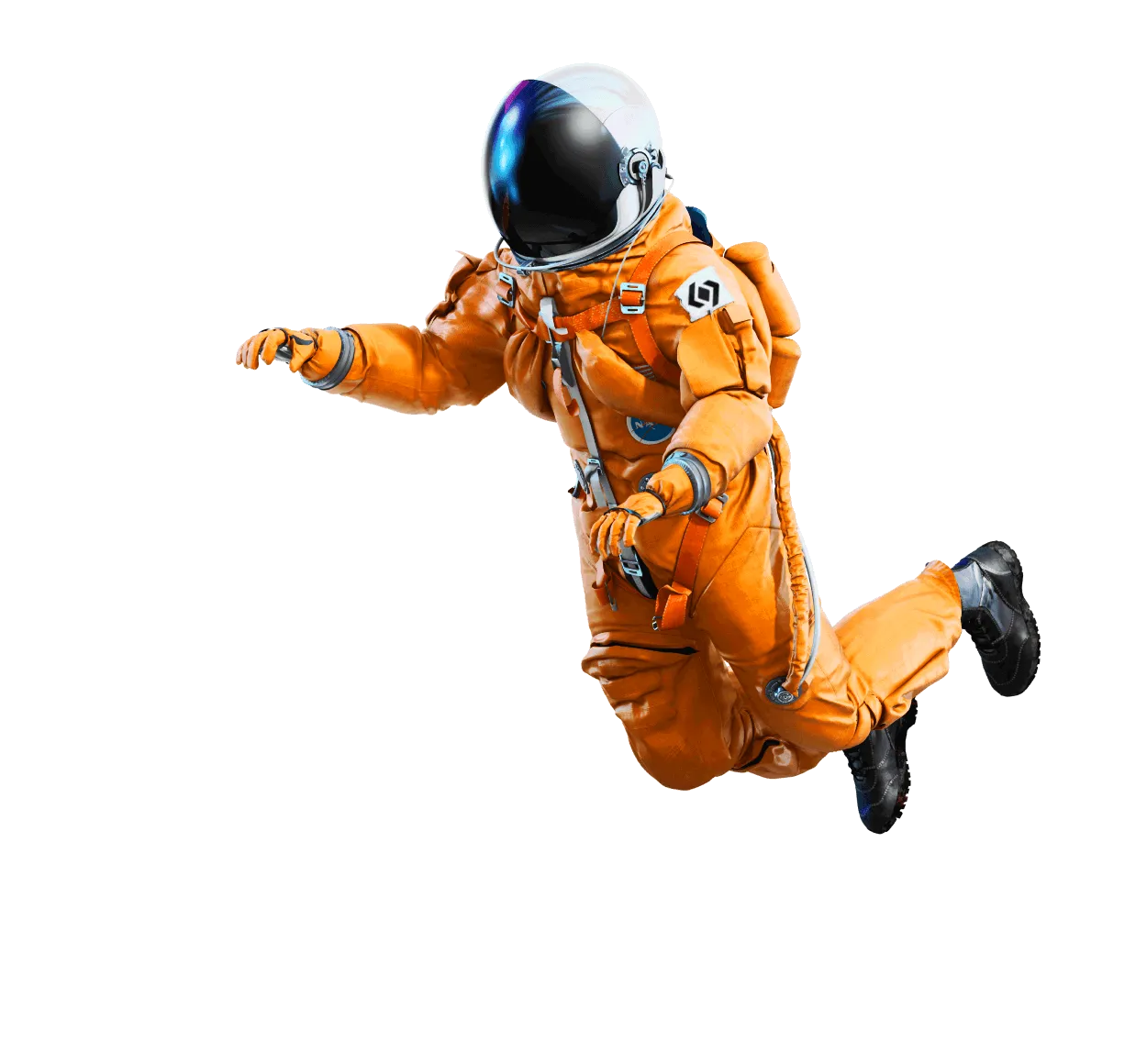 A floating astronaut in a space suit